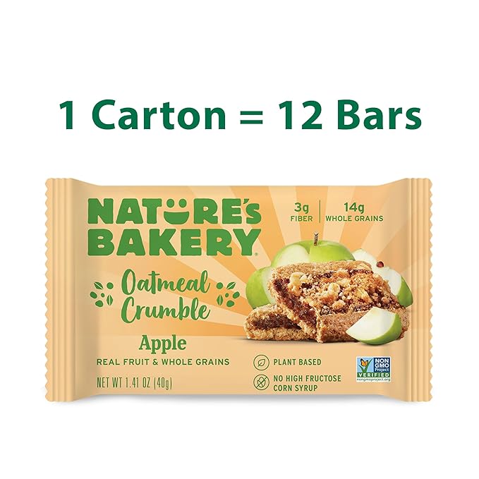Nature's Bakery Oatmeal Crumble Bars, Apple, Real Fruit, Vegan, Non-GMO, Breakfast Bar, 1 Box With 12 Twin Packs (12 Twin Packs) (Pack of 2)