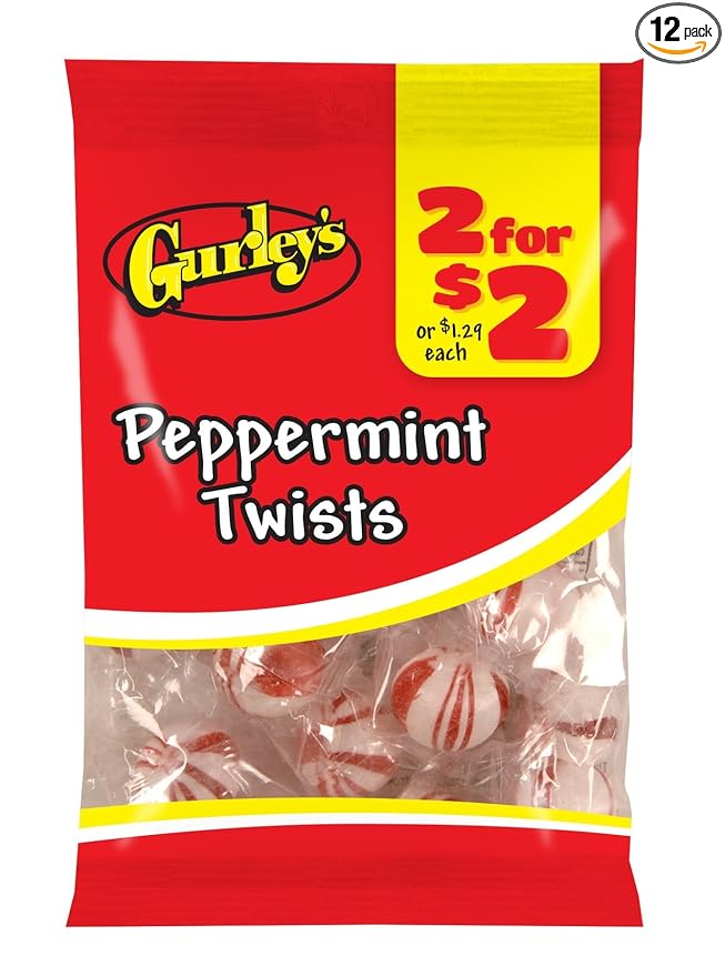 Gurley's Peppermint Twists, Classic Minty Fresh Hard Candy (Pack of 12)