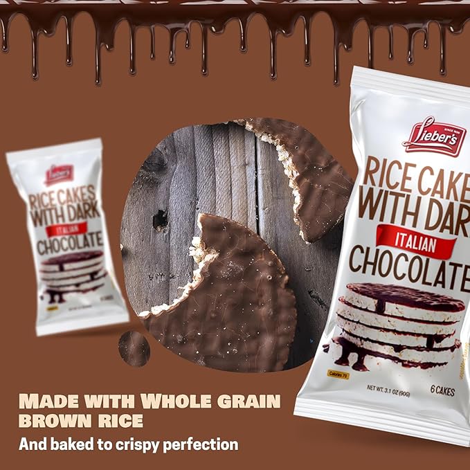 LIEBERS Dark Chocolate Rice Cakes, Kosher Certified Dairy Free, Gluten Free Snack (Dark Chocolate) Pack Of 8…