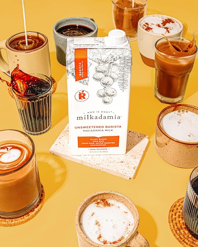 Milkadamia Unsweetened Barista Macadamia Milk, Plant-Based, Kosher, Gluten Free & Non-GMO, 32 Fluid Ounce (Pack of 6)