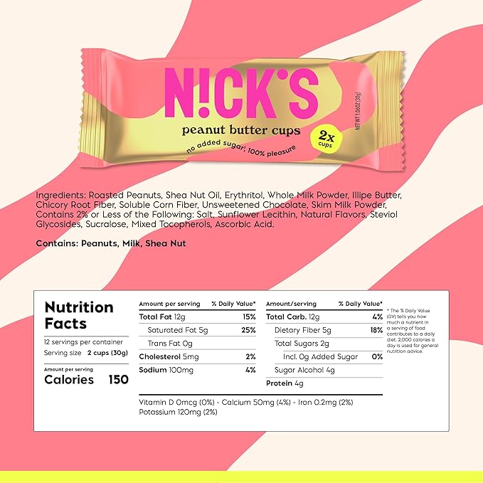NICKS Peanut Butter Cups, Low Carb Chocolate with Peanut Butter, Without Added Sugar, 1.7 g Net Carbohydrates, 1 g Sugar, Keto friendly, Gluten Free, Without Palm Oil 12 Pack with a total of 24 cups