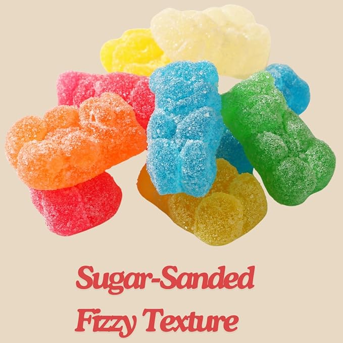 Halal Fizzy Gummy Bears Candy Bulk, 5 pound Bag, Assorted Fruit Flavored Gummies, Gift Snacks, Party Favors, Goodie Bags, Sour Gummy, Colorful Chewy Candy for Parties, Buffets, and Dessert Toppings