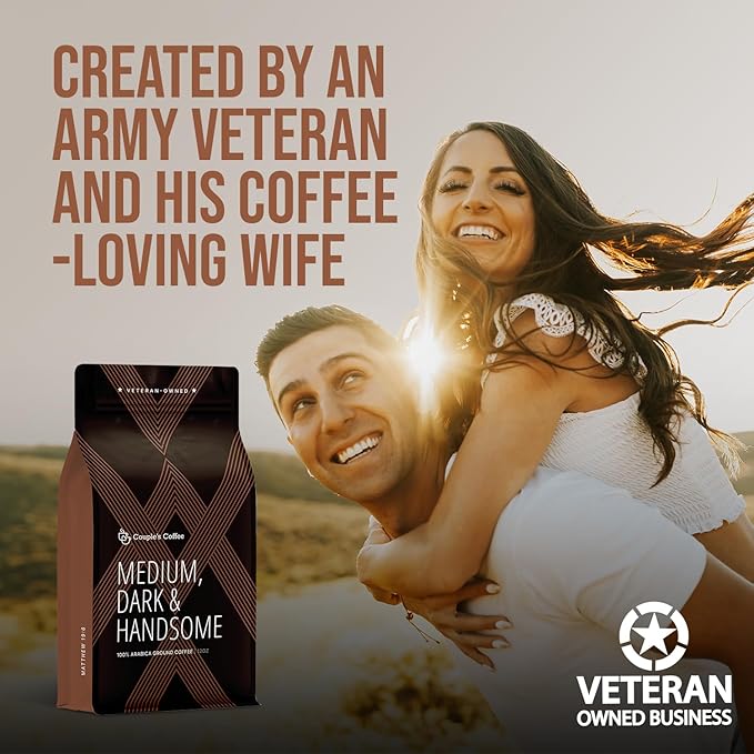 Couple’s Coffee Ground Coffee | Smooth Medium Dark Roast Blend | Gives Back to Military Families | Medium Dark and Handsome | Made with 100% Arabica Beans | 12oz