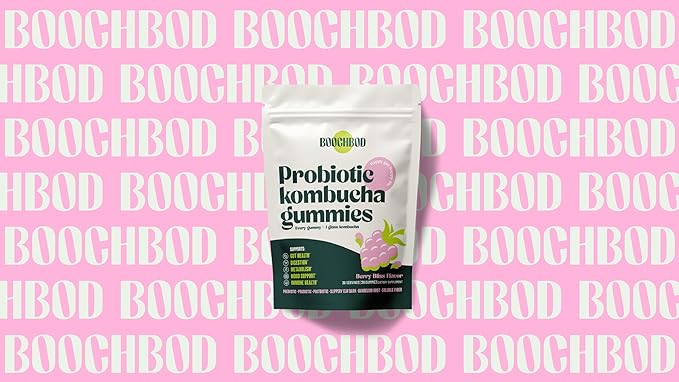 BoochBod - Probiotic Kombucha Gummy - Prebiotics, Probiotics, Postbiotics, Fiber Supplement, Slippery Elm, Dandelion Root, MCT Oil, for Bloating, Gut Health - Probiotics for Women and Men
