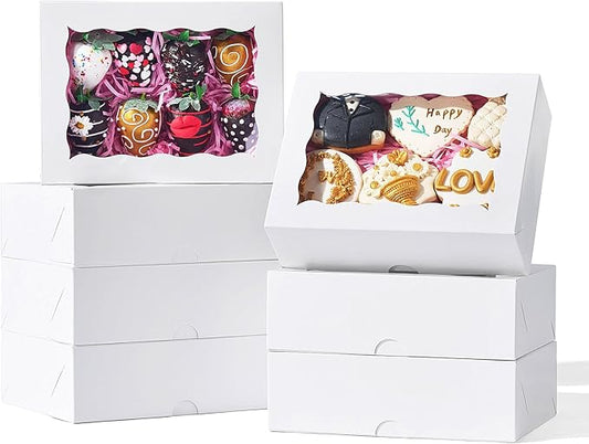 20PCS White Cookie Boxes with Window, 8x6x2.5 Inch Gift-Ready Pastry Box for Chocolate Strawberries, Macarons, Truffles, Perfect for Valentine's Day, Mother's Day, Christmas Party Favors