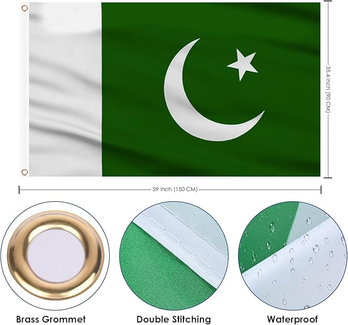 AhfuLife Pakistan Flag 3x5 Ft, Large Pakistan National Flags foe Outside - Double Side with Brass Eyelets for Olympic Party Decorations, Bar Garden Street Decoration Indoor Outdoor
