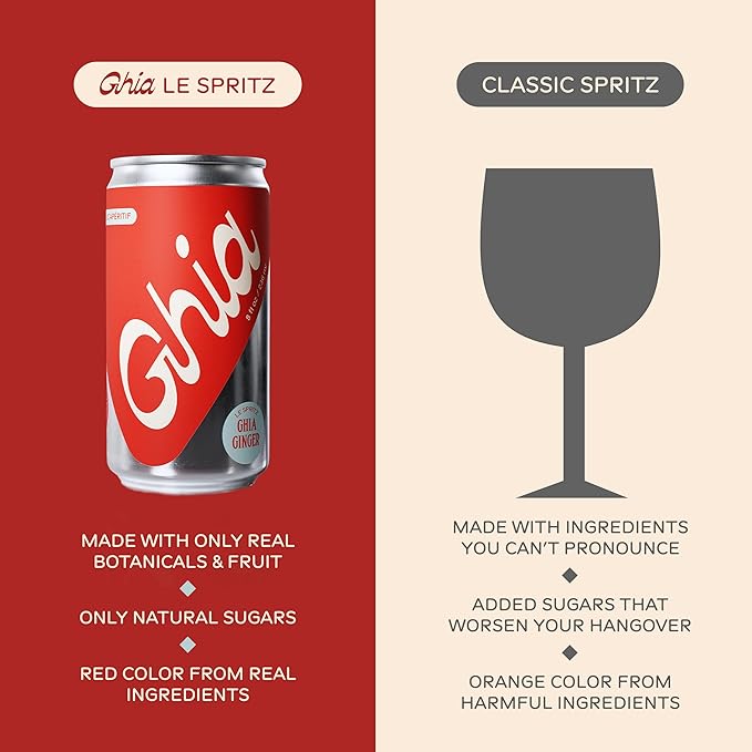 Ghia Non-Alcoholic Le Spritz | Ginger 12-Pack | Canned Mocktail & Cocktail Mixer, Zero Proof Sparkling Apéritif with Soothing Herbal Extracts | No Sugar, No Artificial Flavors, Caffeine-Free