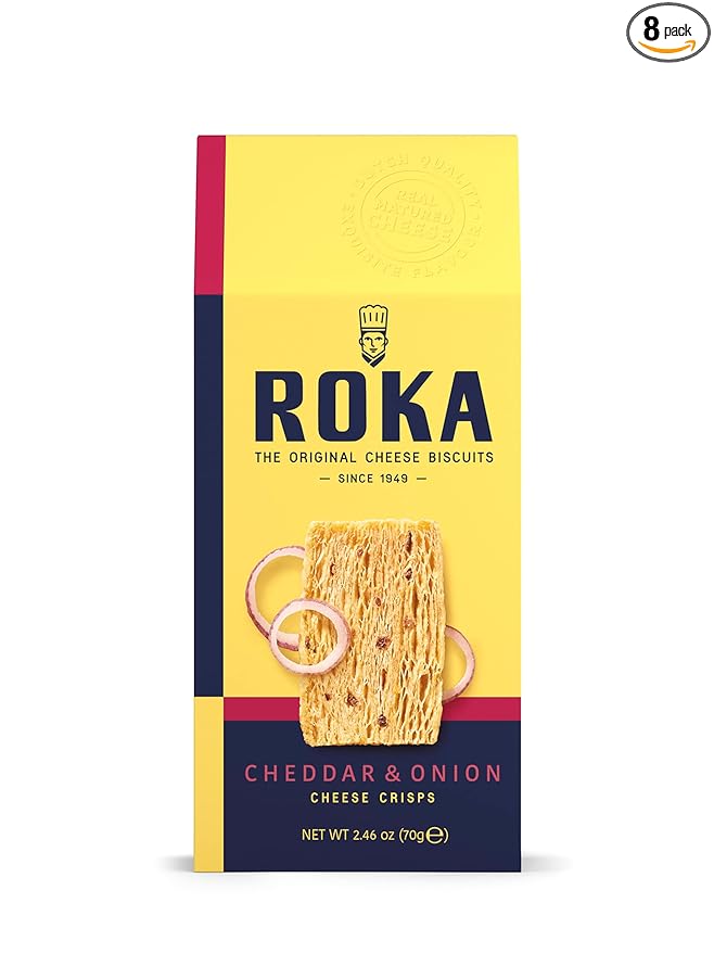 Roka The Original Cheese Biscuits, Cheddar & Onion Cheese Crisps, 2.46 Ounce (Pack of 8)