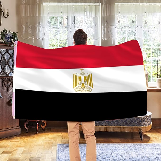 Ahfulife Egypt Flag 3x5 Ft, 1 Pc Large Egyptian National Flags for Outdoor Indoor, Double Sided with Brass Eyelets for World Cup, Party, Garden, Bar, Street Decor