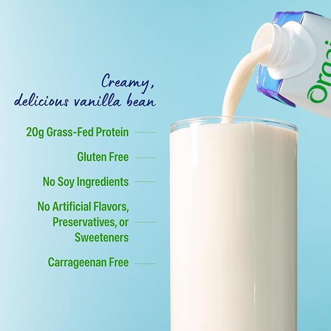 Orgain Clean Protein Shake, Grass Fed Dairy, Vanilla Bean - 20g Whey High Protein, Kosher, Ready to Drink, Low Net Carbs, Gluten Free, No Soy Ingredients, 11 Fl Oz (Pack of 4)
