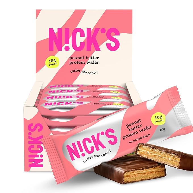 NICKS Protein Wafer Bars Peanut Butter | 25% Protein | 204 Calories | Low carb Biscuits Snack Bar No Added Sugar Gluten free (Multipack 24x40g
