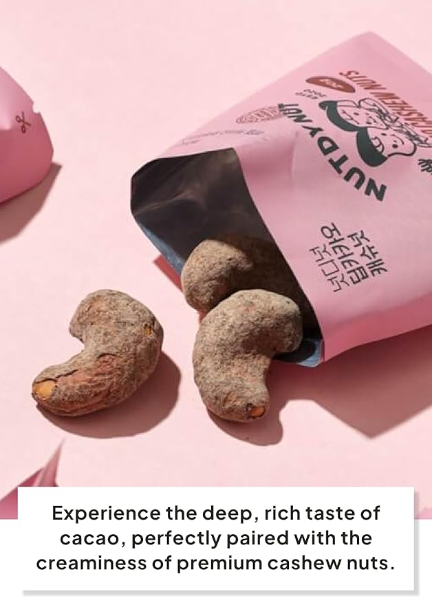 Korean Food NUTDY NUT Jumbo Cashew Nuts, Deep Cacao Flavor, Roasted with Shells, Resealable Zipper Bag, Premium Snack, 3.88 oz, Trending on Social Media