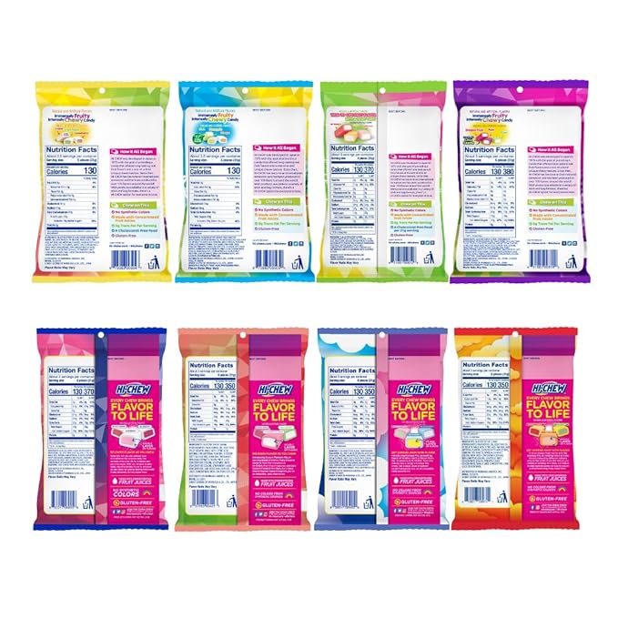 HI-CHEW Variety Mix, Pack of 8 Bags - 23 Flavors including Getaway Mix - Unique Fun Soft & Chewy Taffy Candy - Immensely Juicy Fruit Flavors - Individually Wrapped for Sharing