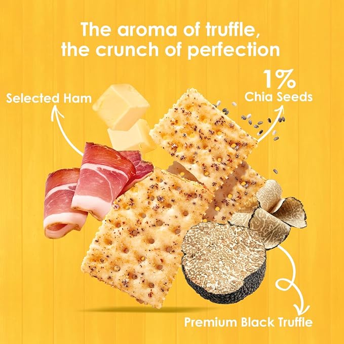 Vloong Black Truffle & Ham Flavor Soda Crackers with Chia Seeds and Quinoa, Vlife Baked Charcuterie Board Crackers, Individually Packed Office Snacks(1 PACK,14.2 Ounce), Gourmet Pepperoni Crackers for Cheese