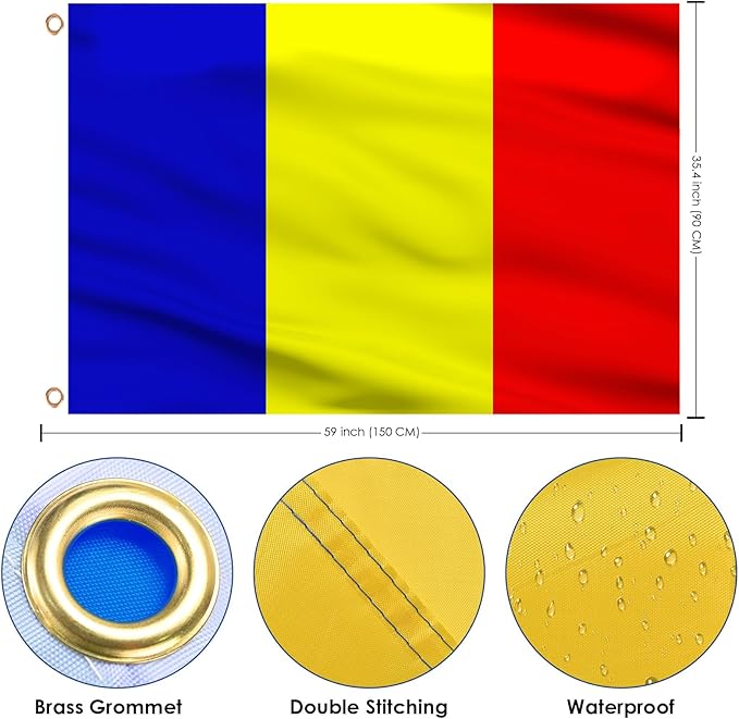 AhfuLife 2 Pcs Romania Flag 3x5 Ft, Large Romania National Flags foe Outside - Double Side with Brass Eyelets for Olympic Party Decorations, Bar Garden Street Decoration Indoor Outdoor
