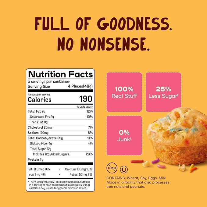 Muffinful Triple Confetti Mini Muffins – Bakery Fresh Bite-Sized Treats – 60 Muffins Total (15 Packs of 4) – Less Sugar, Nothing Artificial, Individually Wrapped