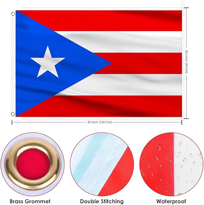 AhfuLife Puerto Rico Flag 3x5 Ft, Large Puerto Rican Flags for Outside - Double Side with Brass Eyelets for Puerto Rican Party Decorations, Soccer Party Bar Garden Decoration Indoor Outdoor