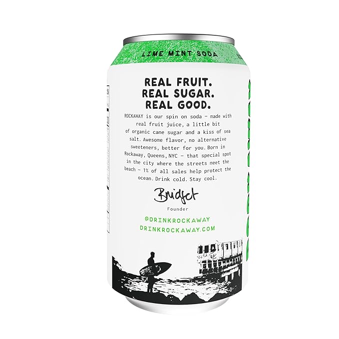 ROCKAWAY Lime Mint Soda Drinks - Low calorie drinks made from Real Fruit Juice, All Natural - Soda Pop Drinks Gluten Free, Vegan, GMO Free - 12oz (12 Pack)