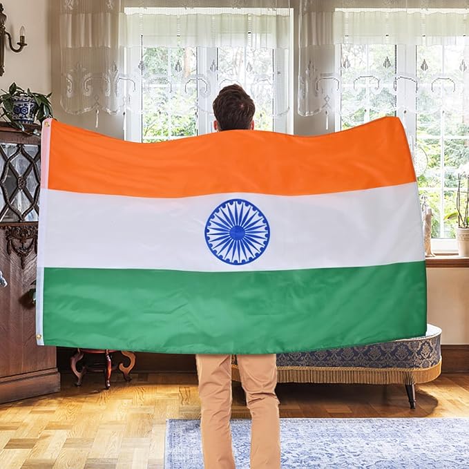 AhfuLife 2 Pcs India Flag Indian Flag 3x5 Ft, Large Indian National Flags for Outside - Double Side with Brass Eyelets for Olympic Party Decorations, Bar Garden Street Decoration Indoor Outdoor