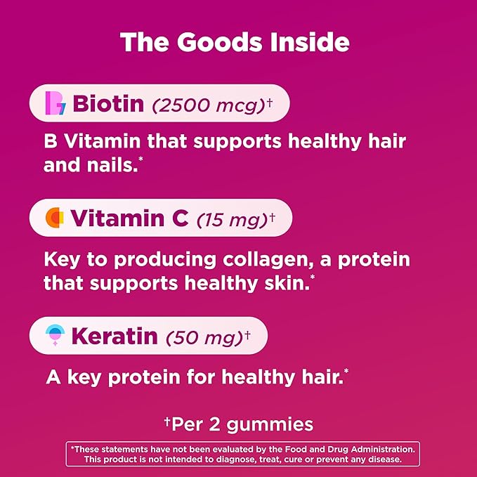 OLLY Undeniable Beauty Gummy, For Hair, Skin, Nails, Biotin, Vitamin C, Keratin, Chewable Supplement, Grapefruit, 30 Day Supply - 60 Count