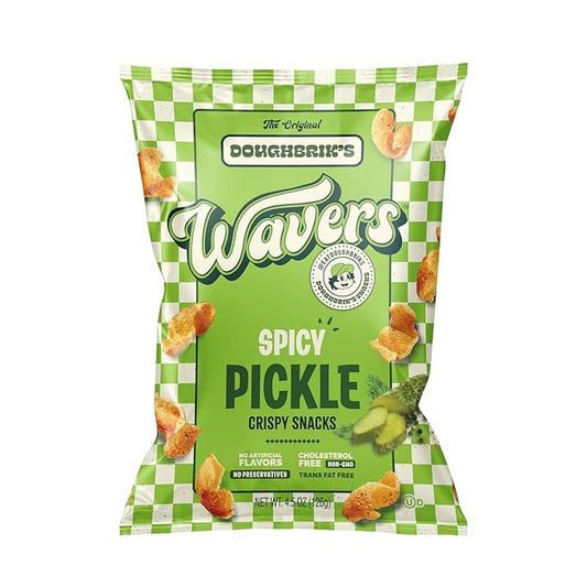 WAVERS by Doughbrik's Snacks, Spicy Pickle Flavor 4.5 oz Bag, Crispy Crunchy Texture Perfect Anytime Snack Made in the USA (1-Pack)