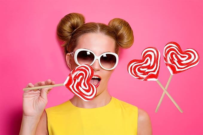 12-Pack Fruidles Jumbo 80 Gram Swirl Lollipop Red and White Heart Design, Party Bag Fillers, Individually Wrapped,