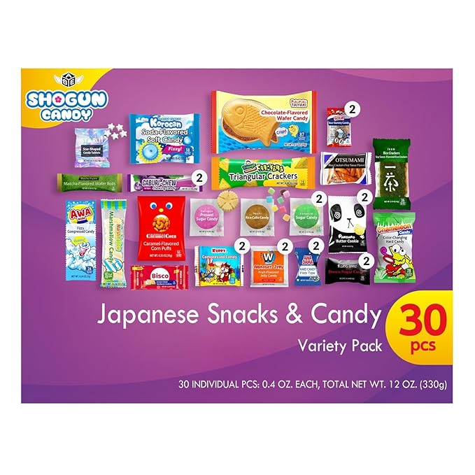 SHOGUN CANDY Box Japanese Snacks & Candy 30 Pieces Variety Dagashi Assortment