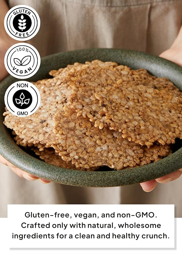 Korean Food Oraeo-Lab Brown Rice Chips with Woodear Mushroom – Vegan Pressed Snack, Not Fried | Healthy Plant-Based Crisps, 170g (6 oz) Bag