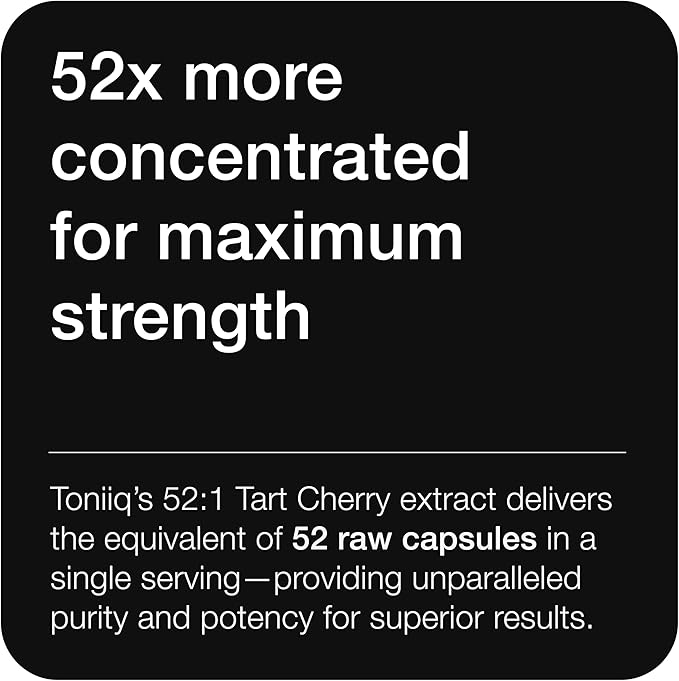 Toniiq Tart Cherry Capsules - Ultra High Potency 52:1 Extract - Highly Concentrated - Third-Party Lab Tested for Purity & Quality - 120 Capsules