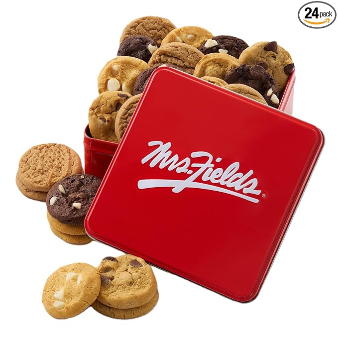 Mrs. Fields 24 Nibblers Bite-Sized Cookies Signature Tin - Assorted with 24 Nibblers Cookies in 4 Classic Cookie Flavors