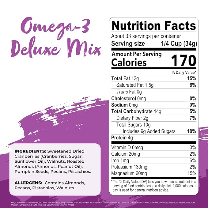 Nature's Garden Omega 3 Deluxe Mix - Healthy Trail Mix, Power Up, Heart Healthy, Gluten Free, Cholesterol Free, Sodium Free, No Artificial Ingredients - 40 Oz Bag