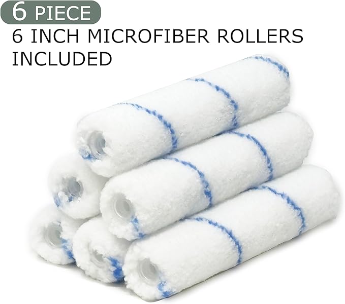 Allgala Mini Paint Roller 6" Mini 3/8" Nap Shedless Microfiber Roller Cover for Door Trim Furniture Cabinets - 6 Pack