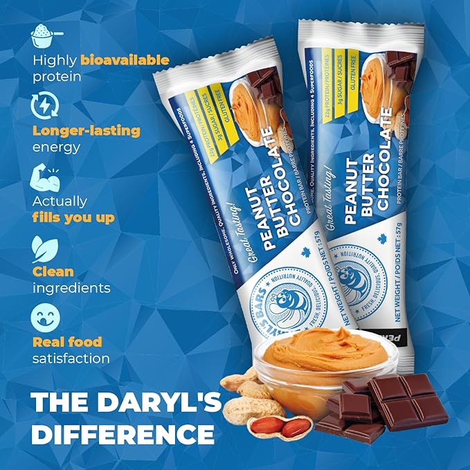 Daryl's Bars Peanut Butter Chocolate On the Go Snack On the Go Whey Protein Bars, Gluten Free, 22gr of Protein Snack, Meal Replacement, Pack of 1