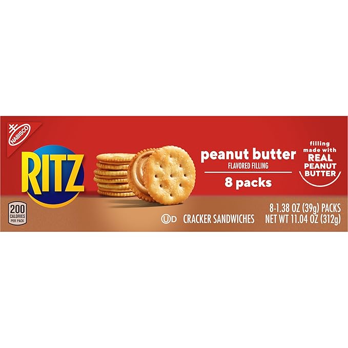 RITZ Peanut Butter Sandwich Crackers, Lunch Snacks, 112 Snack Packs (14 Boxes, 6 Crackers Per Pack)