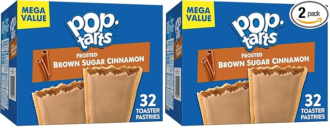 Pop-Tarts Breakfast Toaster Pastries, Frosted Brown Sugar Cinnamon, Family Pack (32 Count) (Pack of 2)