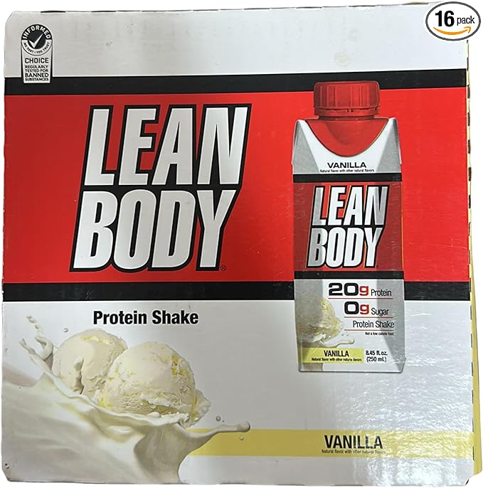 LABRADA Nutrition - Lean Body RTD Whey Protein Shake, Convenient On-The-Go Meal Replacement Shake for Men & Women, 20 Grams of Protein – Zero Sugar, Lactose & Gluten Free, Vanilla (Pack of 16)