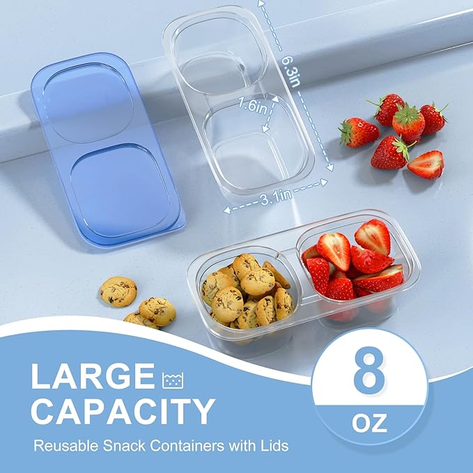 Reusable Snack Containers with Lids for Kids-Navy Blue 10 PACK, [UNIQUE DESIGN 2-COMPARTMENT] BPA-Free/Microwave/Dishwasher Safe, Snack Bowls Container for On-the-Go Meals,Camping and Travel