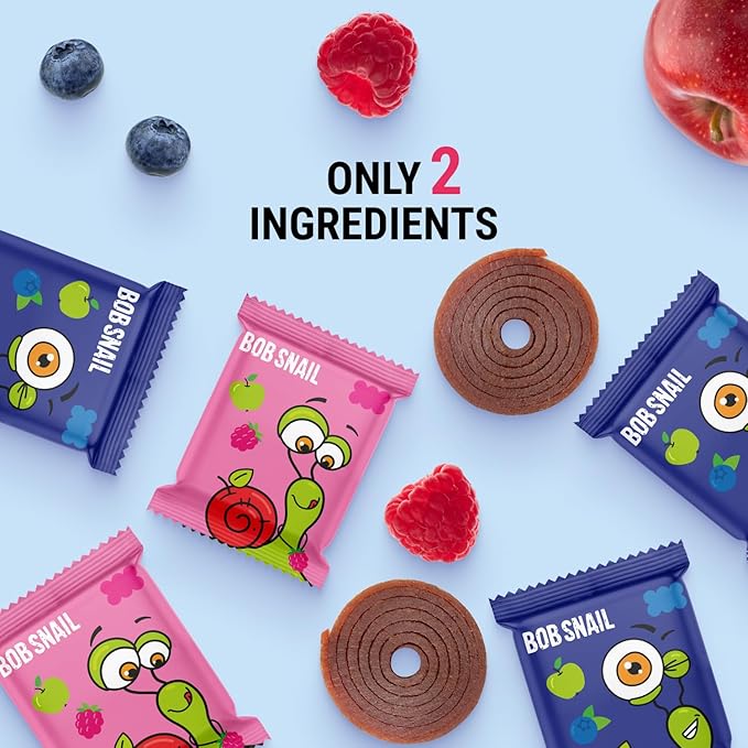 Bob Snail Fruit Roll Ups – 50 Natural Fruit Snacks (Blueberry & Raspberry), Vegan, No Added Sugar, Healthy On-the-Go Pack, 500g