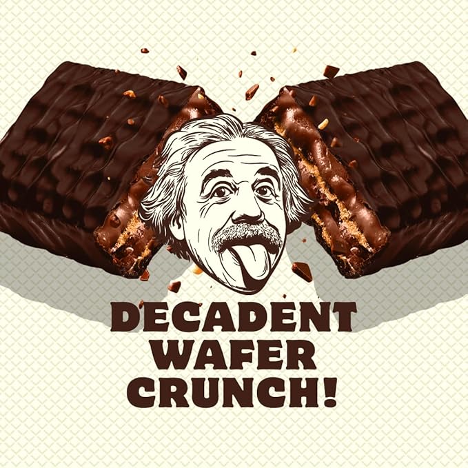 Einstein Energy Wafer Protein Bars - Double Chocolate Decadent Snack Bars with Protein, Real Milk Chocolate, Green Tea Caffeine, Lion's Mane, Citicoline & L-Theanine + 100% Whole Wheat Wafers - 9 ct