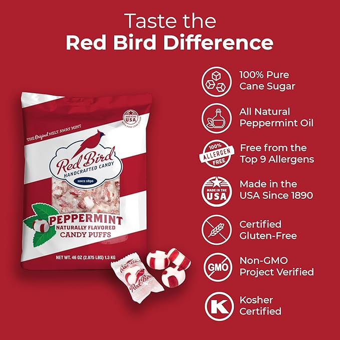 Red Bird Soft Peppermint Candy Mints, Bulk Candy Individually Wrapped, 46 oz Bag (Case of 6)