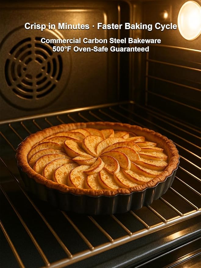 Yamteck 10 Inch Round Quiche Pans with Pie Server. Removable Bottom, Non-Stick Coating, Rugged Carbon Steel for Tart Quiche Pie Cake Baking. Gift for Women Wife Christmas Thanksgiving Party Festival