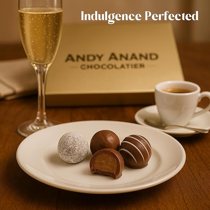Andy Anand Chocolatier Belgian Chocolate Truffles Gift Box – Gluten Free Premium Flavor-Inspired Assortment, Rich & Decadent Gourmet Truffles for Chocolate Lovers (24 Pcs)