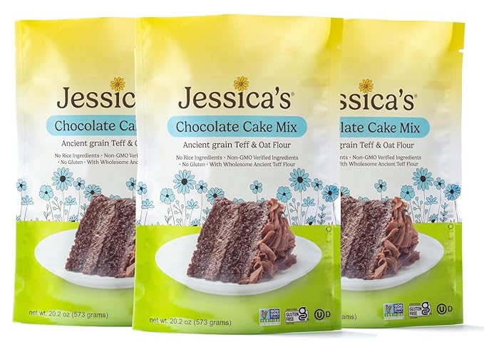 Jessica’s Natural Foods - Gluten-free Chocolate Cake Mix Made with the Ancient-Grain Teff and Wholesome Oat Flour, Non-GMO, and Gluten Free. 3 Per Pack