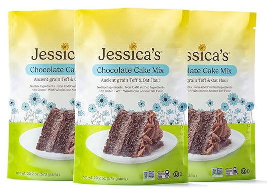 Jessica’s Natural Foods - Gluten-free Chocolate Cake Mix Made with the Ancient-Grain Teff and Wholesome Oat Flour, Non-GMO, and Gluten Free. 3 Per Pack