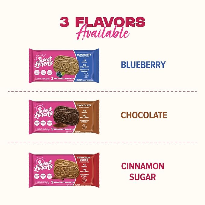 Sweet Loren's Vegan Breakfast Biscuits | Cinnamon Sugar | 4g Protein, 19g Whole Grains | Plant Based, Gluten Free, Dairy Free, Nut Free Snacks | Grab & Go 8 Pack (24 Total Biscuits, 1.6 ounce each)