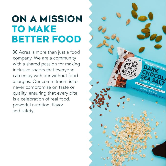 88 Acres Granola Bars | Gluten Free, Nut-Free Oat and Seed Snack Bar | Vegan & Non GMO | 6 Pack (Dark Chocolate Sea Salt))