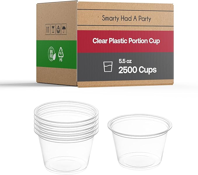 Smarty Had A Party 2500 Clear Plastic Portion Cup 5.5 oz Disposable Snack Dessert Plastic Clear Portion Cups