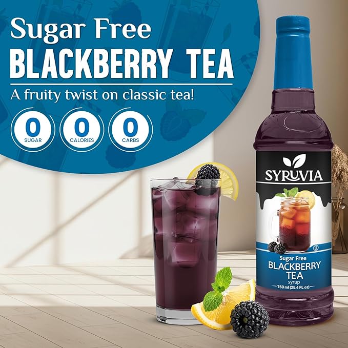Syruvia Sugar Free Blackberry Tea Flavored Syrup for Drinks, Cocktails, Lemonades, Iced Teas and Desserts – 25.4 fl oz