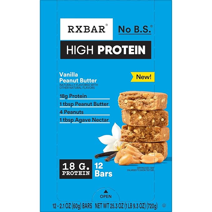 RXBAR High Protein Bars, Gluten Free, Protein Snacks, Vanilla Peanut Butter, 25.3oz Box (12 Bars)
