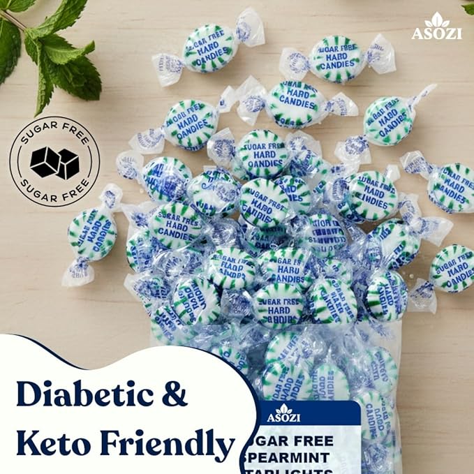 Sugar Free Spearmint Starlights 1 LB – Sugarless Hard Candy Bulk, Guilt-Free Mints for Diabetics, Low-Sugar Diets, Breath Freshening, Refreshing Treats by ASOZI